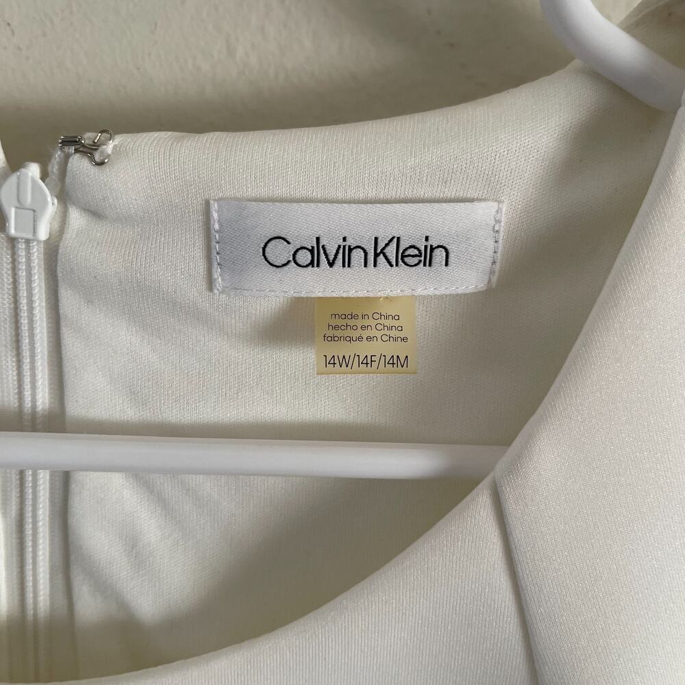 Calvin Klein Womens 14W Sheath Dress White Sleeveless Midi Workwear Classic - Picture 4 of 11
